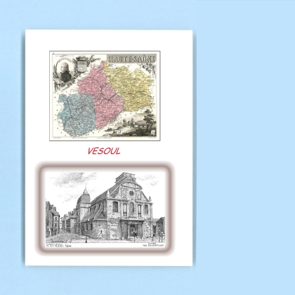 Cartes Postales impression Noir avec dpartement sur la ville de VESOUL Titre : eglise