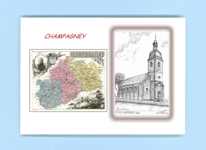 Cartes Postales impression Noir avec dpartement sur la ville de CHAMPAGNEY Titre : eglise