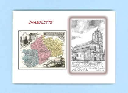 Cartes Postales impression Noir avec dpartement sur la ville de CHAMPLITTE Titre : eglise