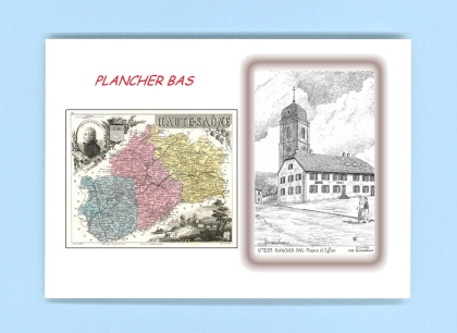 Cartes Postales impression Noir avec dpartement sur la ville de PLANCHER BAS Titre : mairie et eglise