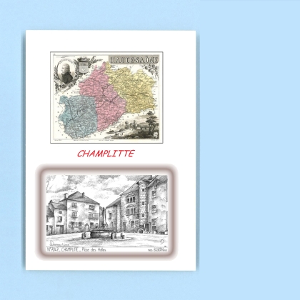 Cartes Postales impression Noir avec dpartement sur la ville de CHAMPLITTE Titre : place des halles
