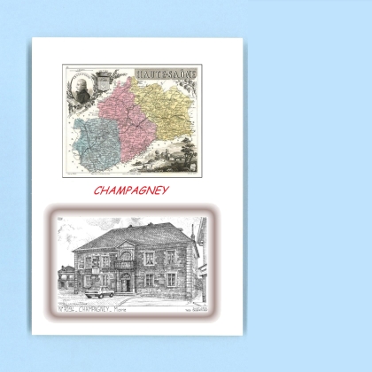 Cartes Postales impression Noir avec dpartement sur la ville de CHAMPAGNEY Titre : mairie