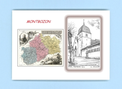 Cartes Postales impression Noir avec dpartement sur la ville de MONTBOZON Titre : eglise