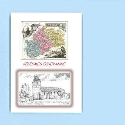 Cartes Postales impression Noir avec dpartement sur la ville de VELESMES ECHEVANNE Titre : eglise