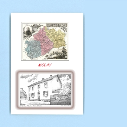 Cartes Postales impression Noir avec dpartement sur la ville de MOLAY Titre : mairie et ecoles