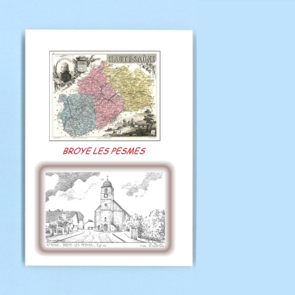 Cartes Postales impression Noir avec dpartement sur la ville de BROYE LES PESMES Titre : eglise