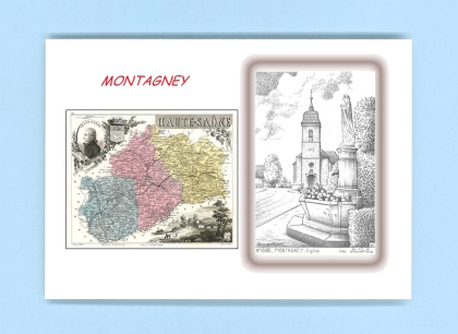 Cartes Postales impression Noir avec dpartement sur la ville de MONTAGNEY Titre : eglise