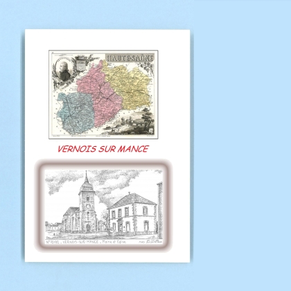 Cartes Postales impression Noir avec dpartement sur la ville de VERNOIS SUR MANCE Titre : mairie et eglise
