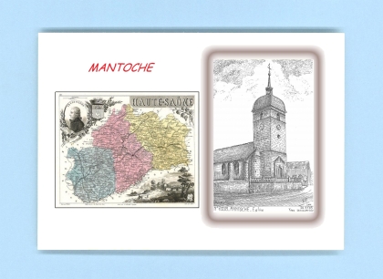Cartes Postales impression Noir avec dpartement sur la ville de MANTOCHE Titre : eglise
