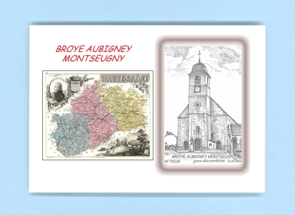 Cartes Postales impression Noir avec dpartement sur la ville de BROYE AUBIGNEY MONTSEUGNY Titre : eglise