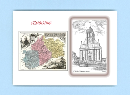 Cartes Postales impression Noir avec dpartement sur la ville de CEMBOING Titre : eglise