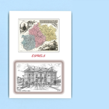 Cartes Postales impression Noir avec dpartement sur la ville de ESPRELS Titre : mairie
