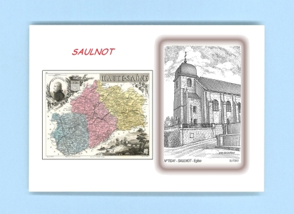 Cartes Postales impression Noir avec dpartement sur la ville de SAULNOT Titre : eglise