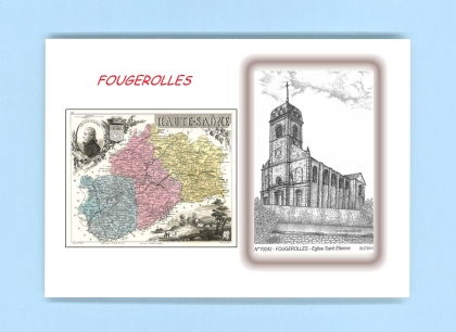 Cartes Postales impression Noir avec dpartement sur la ville de FOUGEROLLES Titre : eglise st etienne