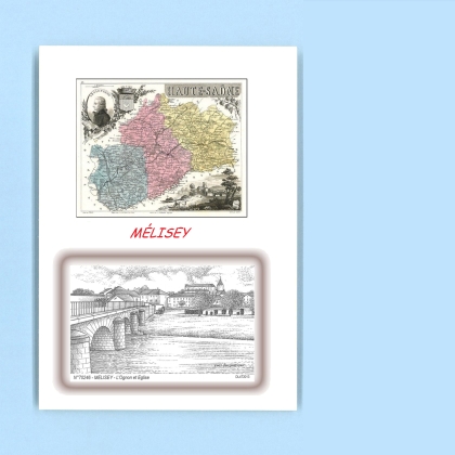 Cartes Postales impression Noir avec dpartement sur la ville de MELISEY Titre : l ognon et eglise