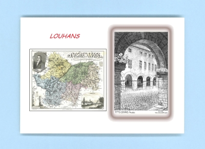 Cartes Postales impression Noir avec dpartement sur la ville de LOUHANS Titre : arcades
