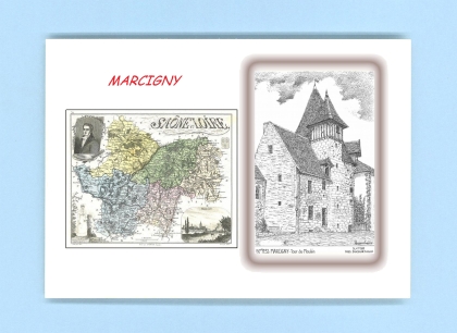 Cartes Postales impression Noir avec dpartement sur la ville de MARCIGNY Titre : tour du moulin