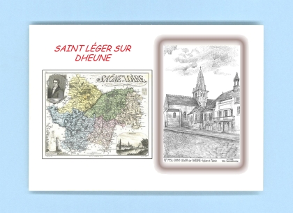Cartes Postales impression Noir avec dpartement sur la ville de ST LEGER SUR DHEUNE Titre : eglise et mairie