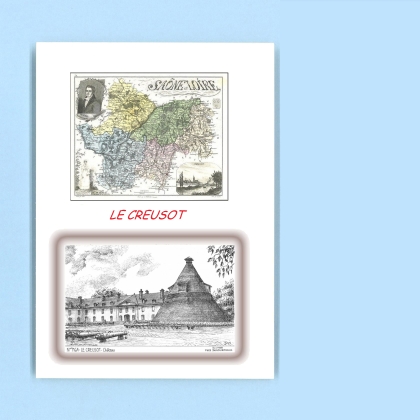 Cartes Postales impression Noir avec dpartement sur la ville de LE CREUSOT Titre : chateau