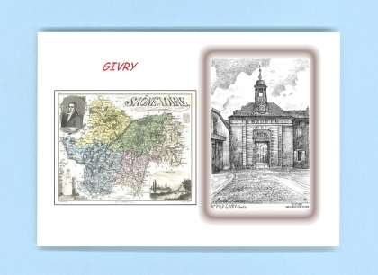 Cartes Postales impression Noir avec dpartement sur la ville de GIVRY Titre : porte