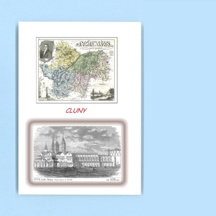 Cartes Postales impression Noir avec dpartement sur la ville de CLUNY Titre : abbaye