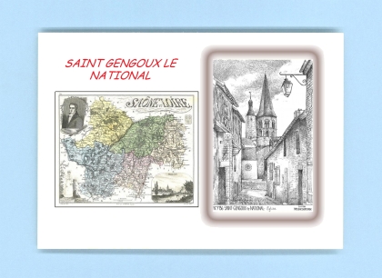 Cartes Postales impression Noir avec dpartement sur la ville de ST GENGOUX LE NATIONAL Titre : eglise