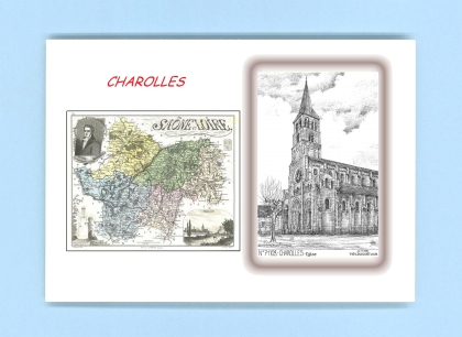 Cartes Postales impression Noir avec dpartement sur la ville de CHAROLLES Titre : eglise