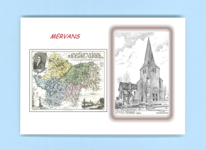 Cartes Postales impression Noir avec dpartement sur la ville de MERVANS Titre : eglise