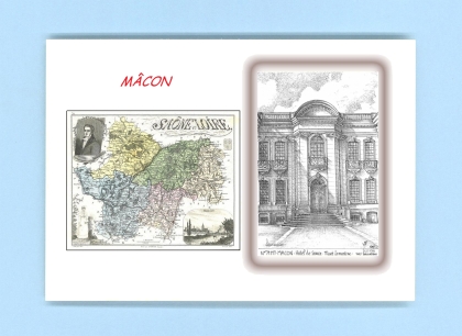 Cartes Postales impression Noir avec dpartement sur la ville de MACON Titre : hotel de senece musee lamartin