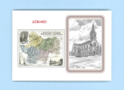 Cartes Postales impression Noir avec dpartement sur la ville de SIMARD Titre : eglise