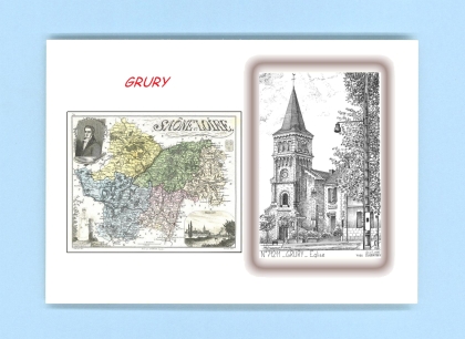 Cartes Postales impression Noir avec dpartement sur la ville de GRURY Titre : eglise