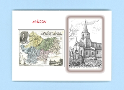Cartes Postales impression Noir avec dpartement sur la ville de MACON Titre : eglise st clement