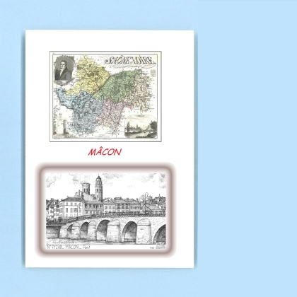 Cartes Postales impression Noir avec dpartement sur la ville de MACON Titre : pont