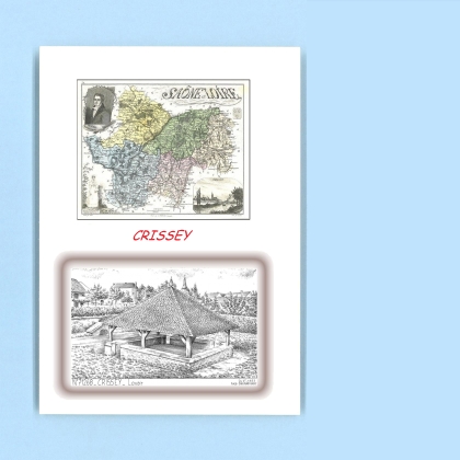 Cartes Postales impression Noir avec dpartement sur la ville de CRISSEY Titre : lavoir