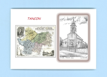 Cartes Postales impression Noir avec dpartement sur la ville de TANCON Titre : eglise