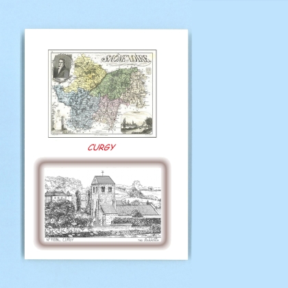 Cartes Postales impression Noir avec dpartement sur la ville de CURGY Titre : vue