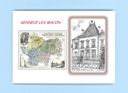 Cartes Postales impression Noir avec dpartement sur la ville de SENNECE LES MACON Titre : ancienne mairie