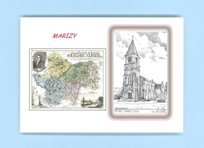 Cartes Postales impression Noir avec dpartement sur la ville de MARIZY Titre : eglise