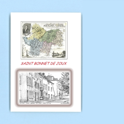Cartes Postales impression Noir avec dpartement sur la ville de ST BONNET DE JOUX Titre : hotel de ville