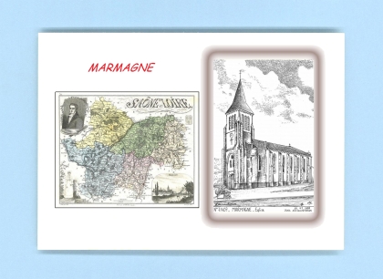 Cartes Postales impression Noir avec dpartement sur la ville de MARMAGNE Titre : eglise