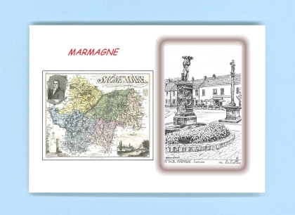 Cartes Postales impression Noir avec dpartement sur la ville de MARMAGNE Titre : fontaine