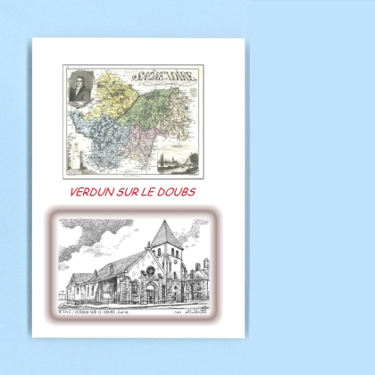 Cartes Postales impression Noir avec dpartement sur la ville de VERDUN SUR LE DOUBS Titre : eglise