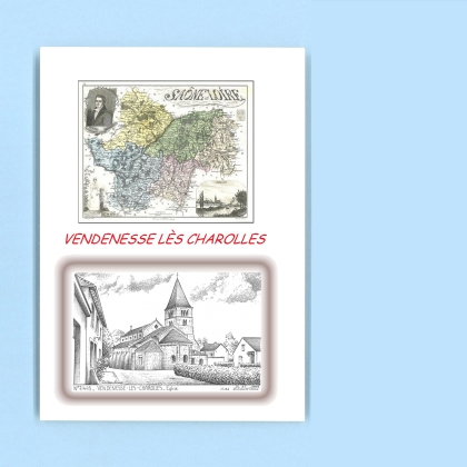 Cartes Postales impression Noir avec dpartement sur la ville de VENDENESSE LES CHAROLLES Titre : eglise