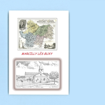 Cartes Postales impression Noir avec dpartement sur la ville de MARCILLY LES BUXY Titre : eglise