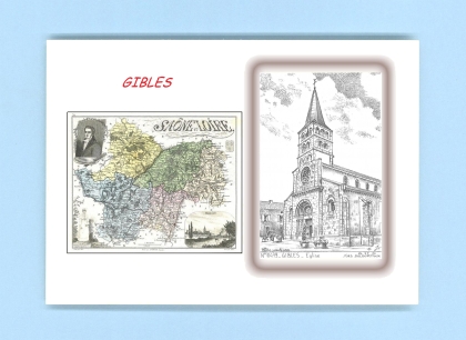 Cartes Postales impression Noir avec dpartement sur la ville de GIBLES Titre : eglise