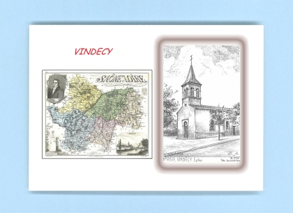 Cartes Postales impression Noir avec dpartement sur la ville de VINDECY Titre : eglise