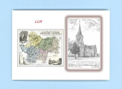 Cartes Postales impression Noir avec dpartement sur la ville de LUX Titre : eglise