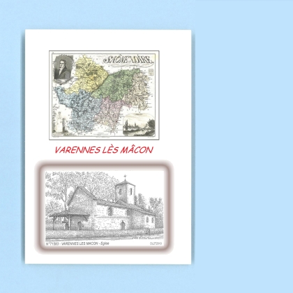 Cartes Postales impression Noir avec dpartement sur la ville de VARENNES LES MACON Titre : eglise