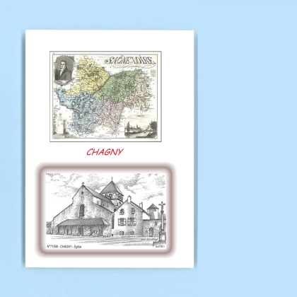 Cartes Postales impression Noir avec dpartement sur la ville de CHAGNY Titre : eglise