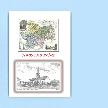 Cartes Postales impression Noir avec dpartement sur la ville de OUROUX SUR SAONE Titre : eglise